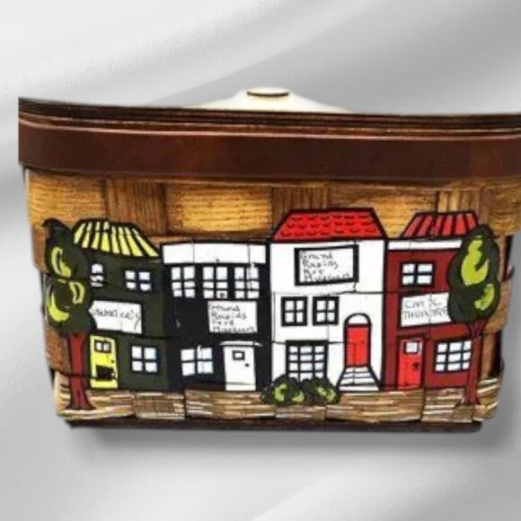 Vintage MCM Caro-Nan Basket Purse Signed Grand Rapids Streetscape Hand Painted - Picture 2 of 14